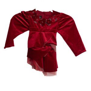 Isobella & Chloe Size 3T Girls Red Velvet Dress With Floral Appliqués & Tulle